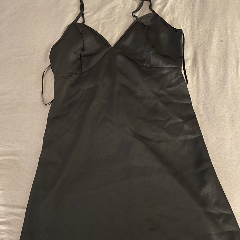 Knee length satin black dress
